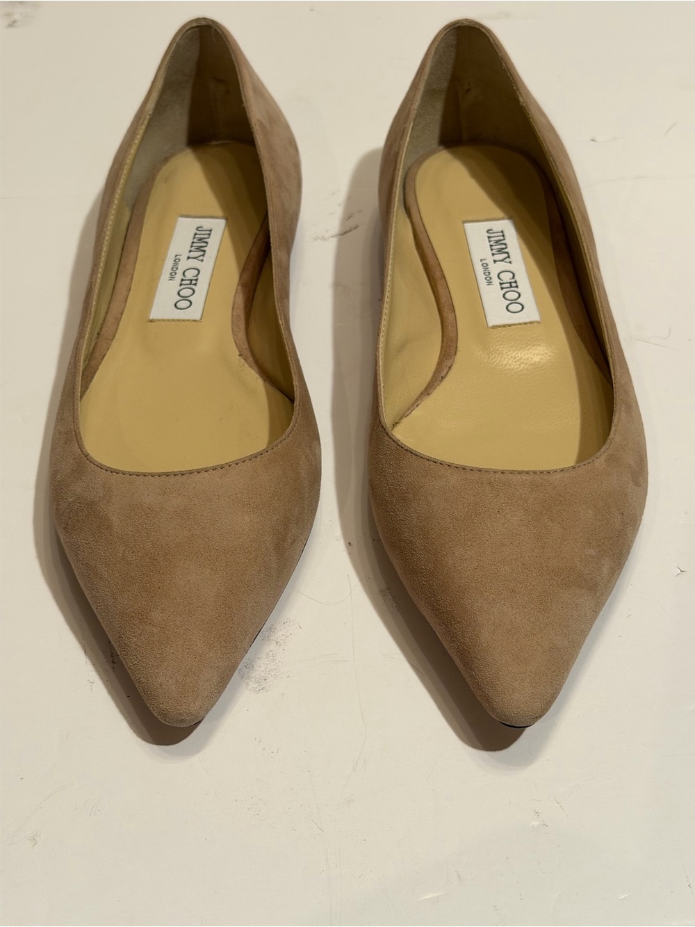 Jimmy Choo Taupe Suede Pointed-Toe Flats